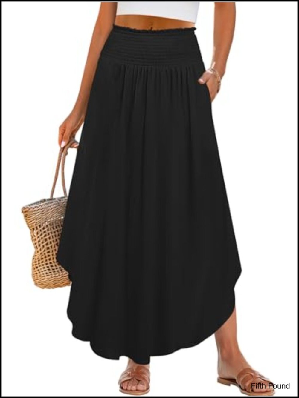 High Waist Flowy Boho Maxi Skirt with Pockets Rayon Blend